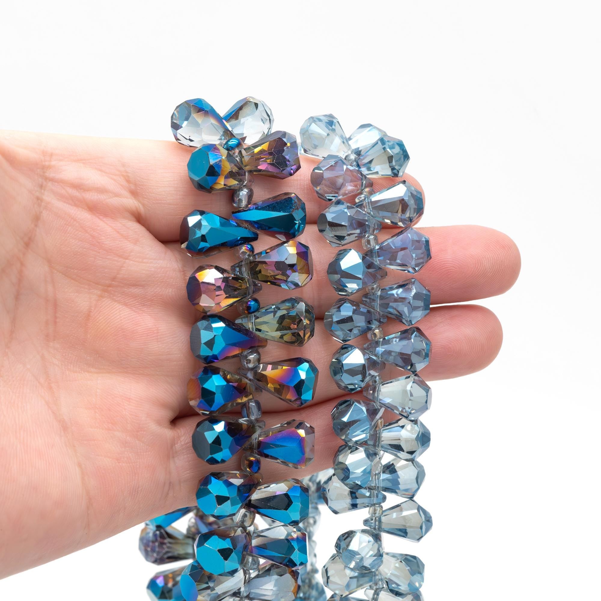 95pcs Unique Teardrop Crystal Glass Faceted Beads 15x9mm, Sparkly Montana Blue (TS-74)
